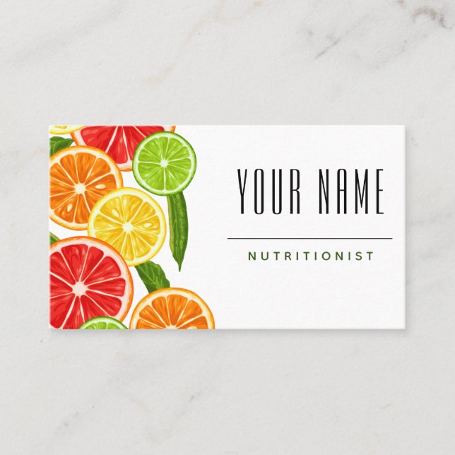 Dietician Nutritionist Colourful Citrus Fresh Frui Business Card (Front)