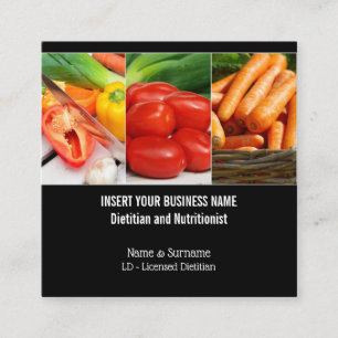 Dietitian vegetable photo collage on black SQUARE Business Card