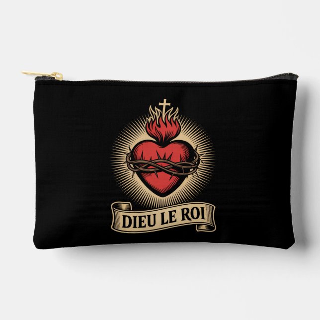 Dieu Le Roi Catholic Monarchist Sacred Heart  Accessory Pouch (Front)