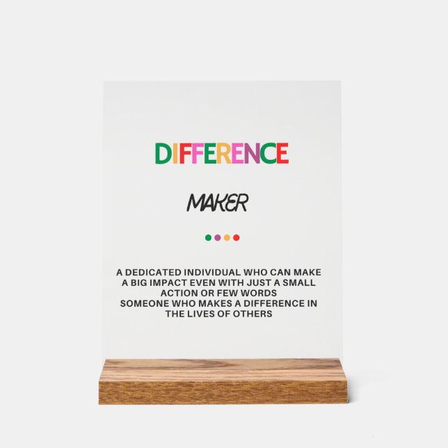 Difference Maker Gifts For Women, Thank You Gifts Acrylic Sign (Front)
