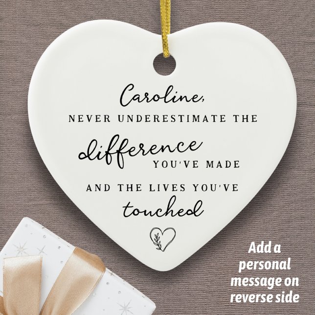 "Difference You've Made" Personalised Name Message Ceramic Tree Decoration (Difference You Made Personalized Ornament Custom Message Appreciation Gift Mentor Teacher Nurse)