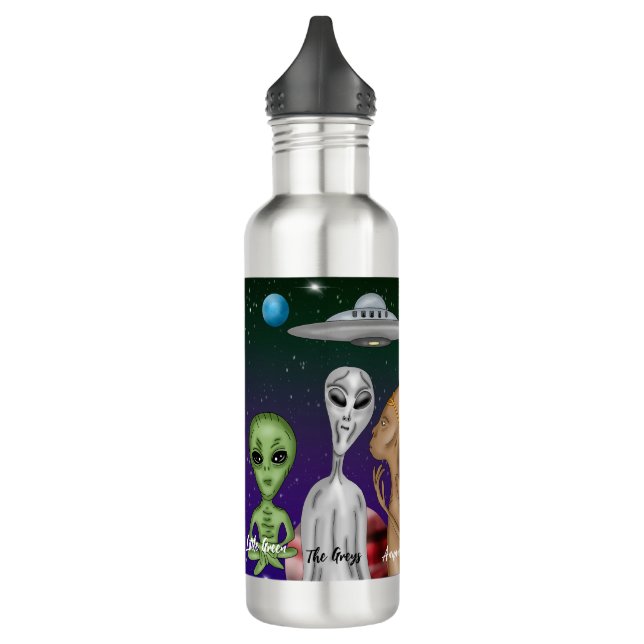 Different Alien Species, UFO, Planets  710 Ml Water Bottle (Left)