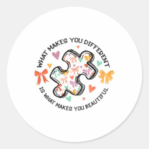 Different Autism Awareness Coquette Bow Neurodiver Classic Round Sticker