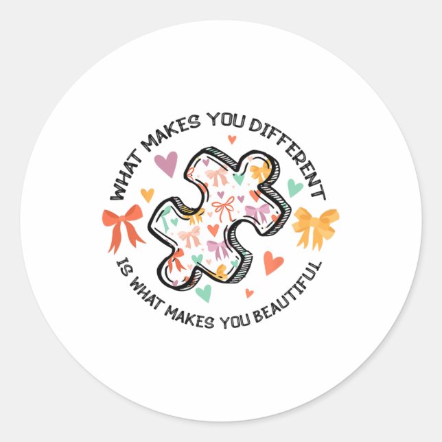 Different Autism Awareness Coquette Bow Neurodiver Classic Round Sticker (Front)