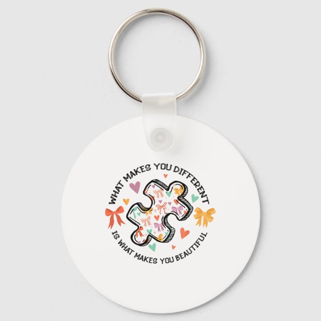 Different Autism Awareness Coquette Bow Neurodiver Key Ring (Front)