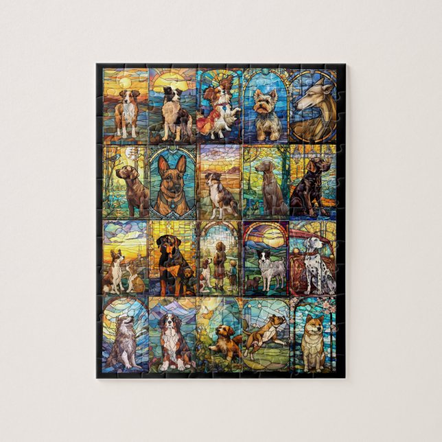 Different Breeds of Dogs Stained Glass Mode Jigsaw Puzzle (Vertical)