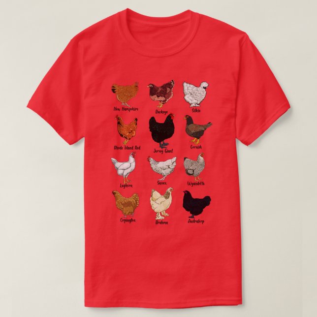Different chickens chicken breeds T-Shirt (Design Front)
