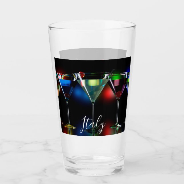 Different cocktails in martini glasses with lights (Front)