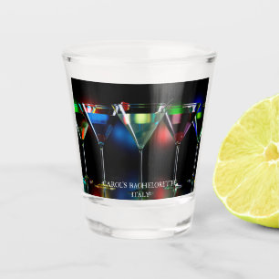 Different cocktails in martini glasses with lights