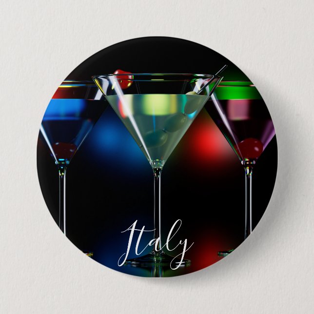 Different cocktails in martini glasses with lights 7.5 cm round badge (Front)