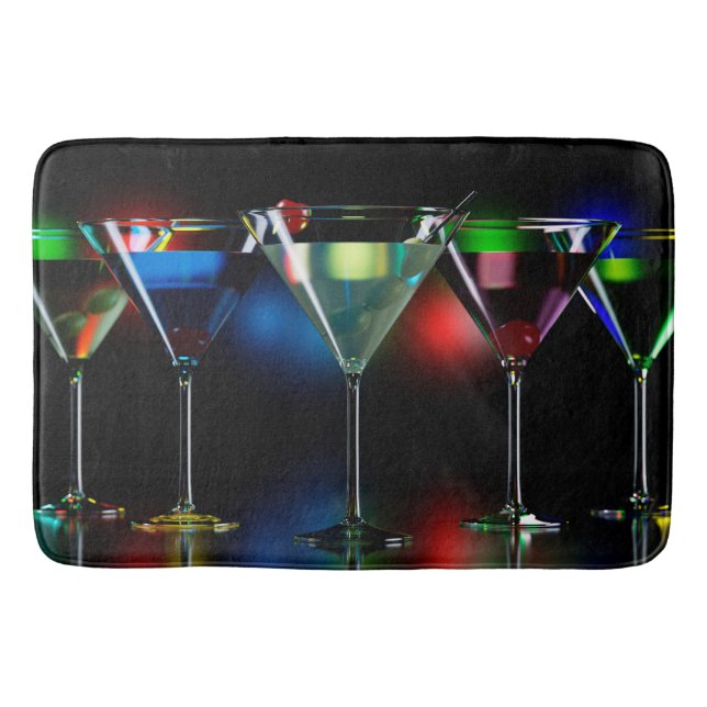 Different cocktails in martini glasses with lights bath mat (Front)