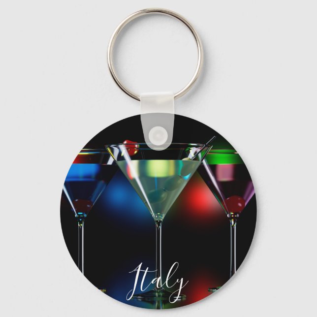 Different cocktails in martini glasses with lights key ring (Front)