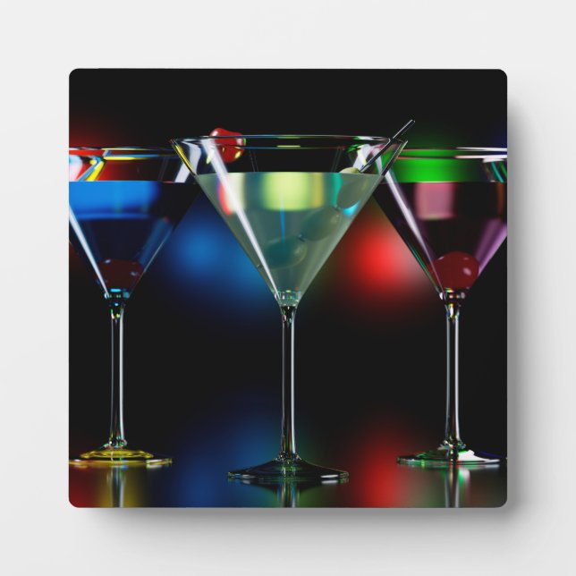 Different cocktails in martini glasses with lights plaque (Front)