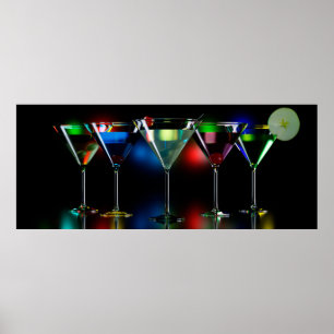 Different cocktails in martini glasses with lights poster