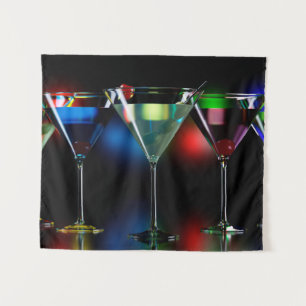 Different cocktails in martini glasses with lights tapestry