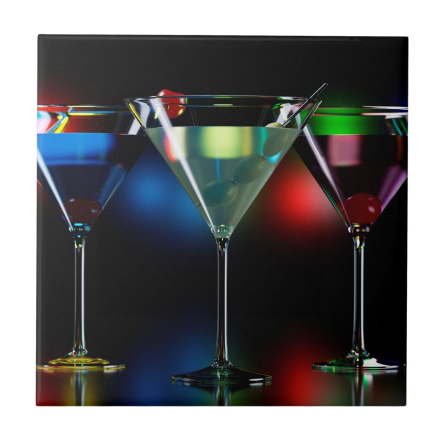 Different cocktails in martini glasses with lights tile (Front)