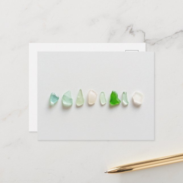 Different coloured sea glass, minimal aesthetic postcard (Front/Back In Situ)