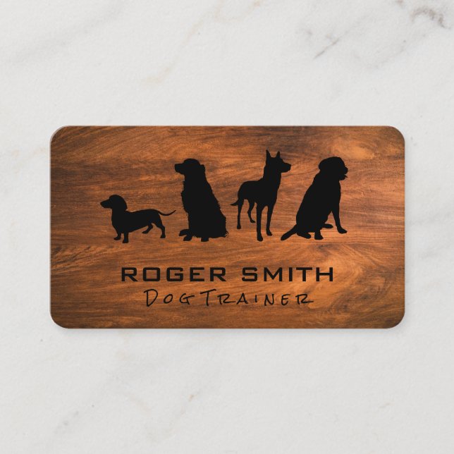 Different Dog Breeds | Wood Grain Business Card (Front)