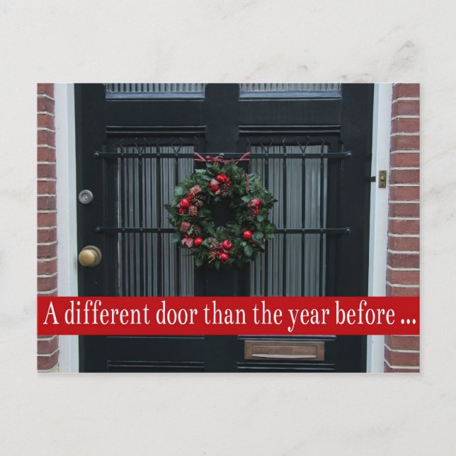 Different door - Christmas wreath new address card (Front)