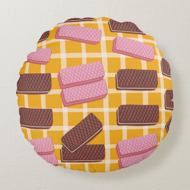 Different flavoued wafers seamless background round cushion (Front)