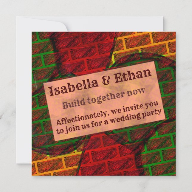 Different image montage, brick, red, green, yellow invitation (Front)