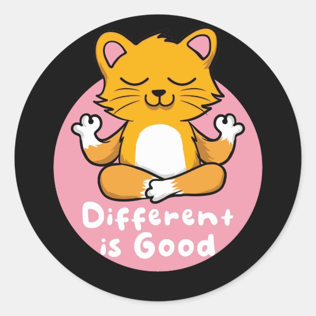 Different Is Good Kawaii Orange Cat Doing Yoga Classic Round Sticker (Front)