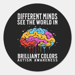 Different Minds Autism Awareness Kids Boys Support Classic Round Sticker