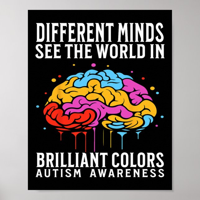 Different Minds Autism Awareness Kids Boys Support Poster (Front)