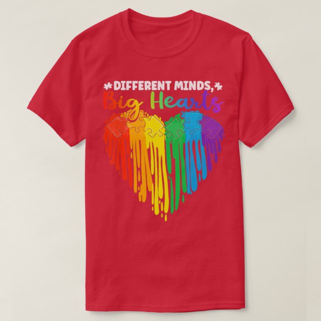 Different Minds Big Hearts Puzzle Piece Autism  T-Shirt (Design Front)