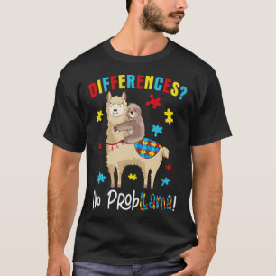 Different No Prob Llama Sloth Llama Puzzle Autism  T-Shirt