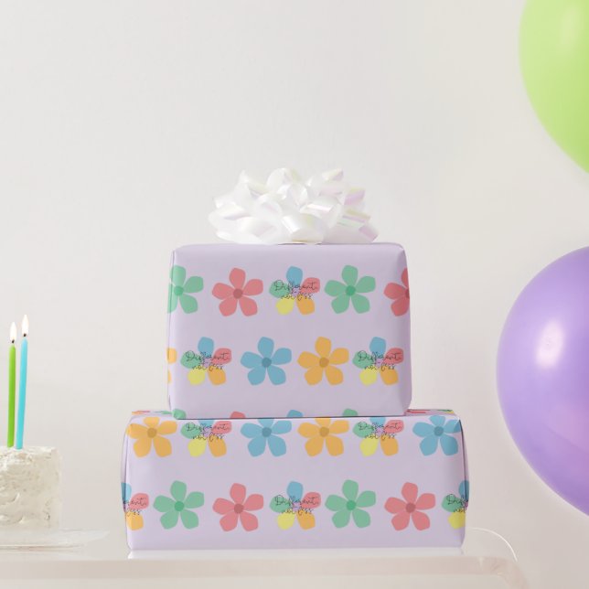 Different Not Less Autism Floral Seamless Design  Wrapping Paper (Party Gifts)