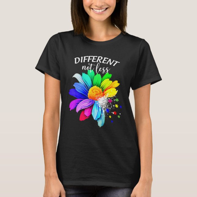 Different Not Less Sunflower Autism Puzzle Awarene T-Shirt (Front)