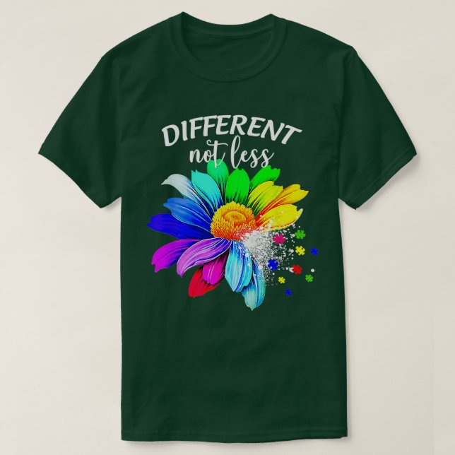Different Not Less Sunflower Autism Puzzle Awarene T-Shirt (Design Front)