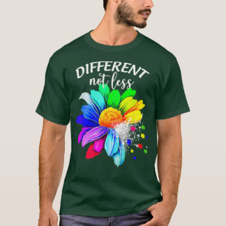 Different Not Less Sunflower Autism Puzzle Awarene T-Shirt