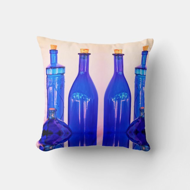 Different Shapes Blue Corked Bottles Cushion (Front)
