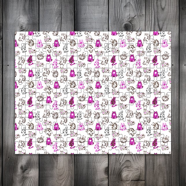 Difficult Kitty Cat Pattern | Bright Pink Jigsaw Puzzle (Creator Uploaded)