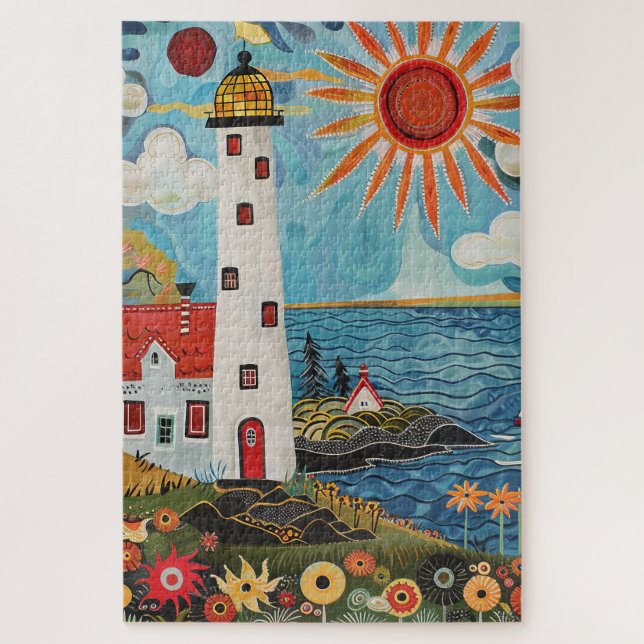 Difficult Whimsical Floral Light House  Jigsaw Puzzle (Vertical)