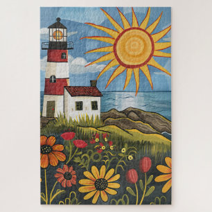 Difficult Whimsical Floral Light House  Jigsaw Puzzle