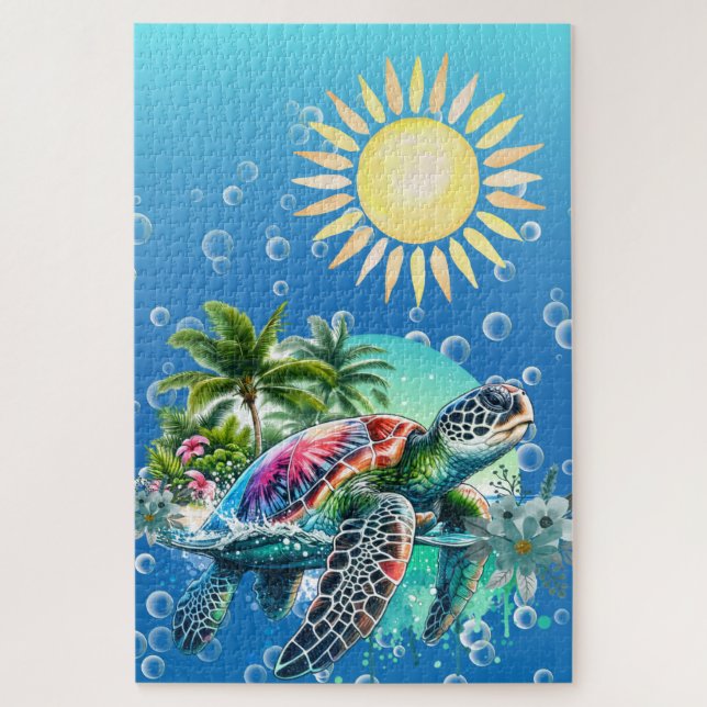 Difficult Whimsical Sea Turtle Jigsaw Puzzle (Vertical)