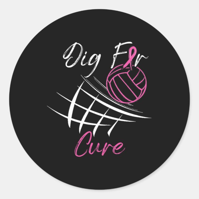Dig For A Cure Breast Cancer Awareness Volleybyll  Classic Round Sticker (Front)