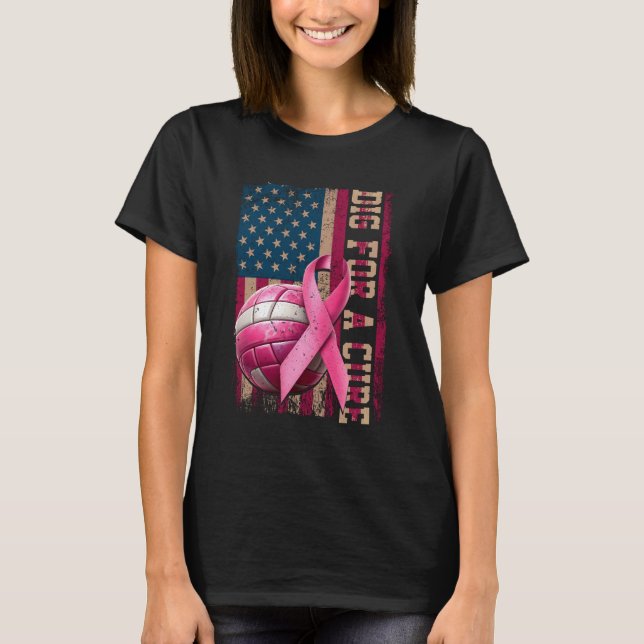 Dig For A Cure Breast Cancer Volleyball Pink Ameri T-Shirt (Front)