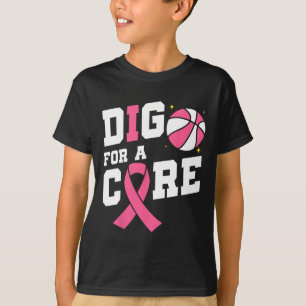 Dig For A Cure Sketll Pink Ribbon Breast Cancer  T-Shirt