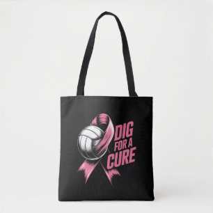 Dig For Cure Pink Ribbon Volleyball Breast Cancer Tote Bag