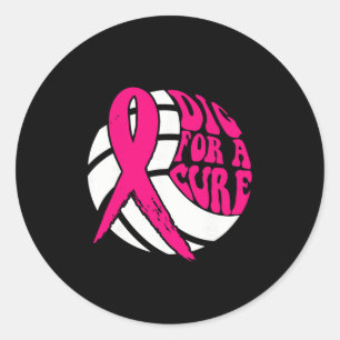 Dig For Cure Ribbon Volleyball Breast Cancer Aware Classic Round Sticker