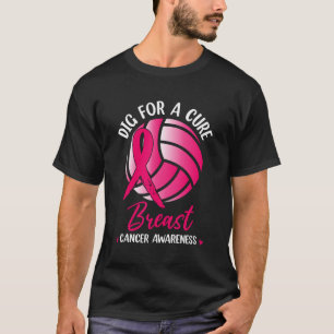 Dig For Cure Ribbon Volleyball Breast Cancer Aware T-Shirt