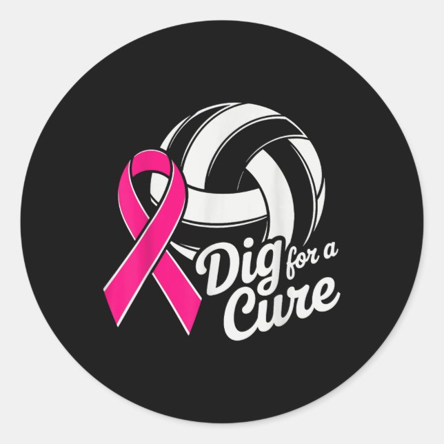 Dig For Cure Ribbon Volleyball Pink Breast Cancer  Classic Round Sticker (Front)