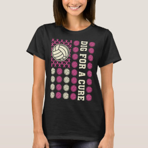 Dig For Cure Ribbon Volleyball Pink Breast Cancer  T-Shirt