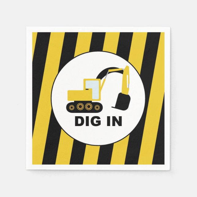Dig In birthday party excavators Napkin (Front)