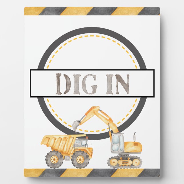 Dig In Construction Birthday Party Tabletop Sign Plaque (Front)
