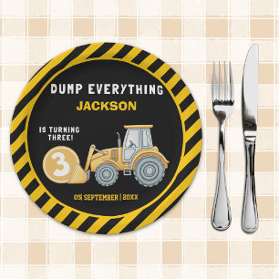 "Dig In! Construction Truck Party for 3rd Birthday Paper Plate